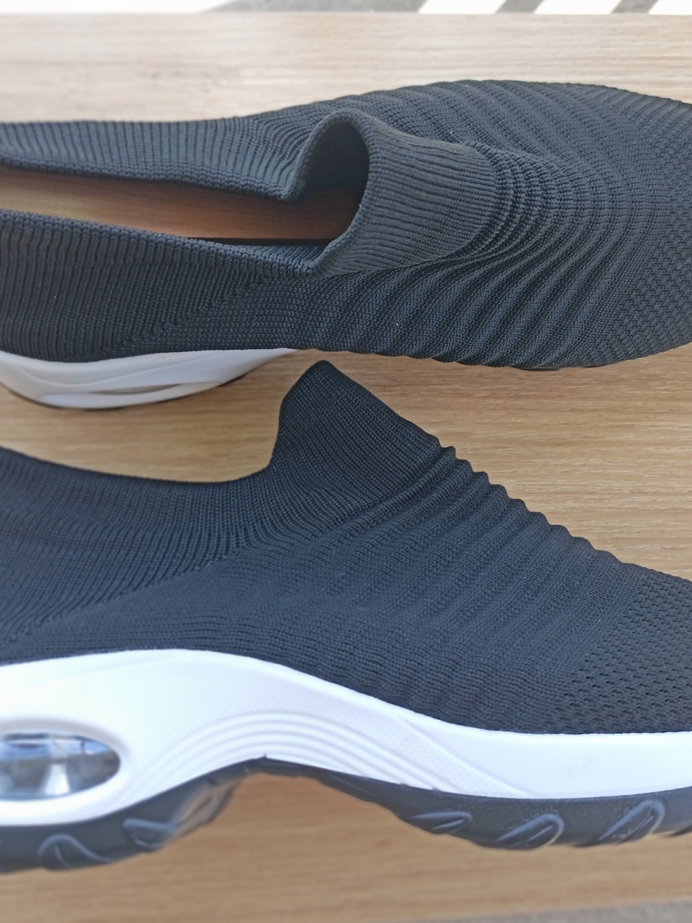 Black Slip-On Knit Sneakers with White Sole